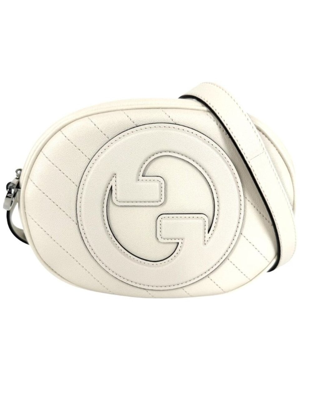 Gucci Shoulder Bag Blondie Mini Interlocking G Crossbody Leather White Silver
